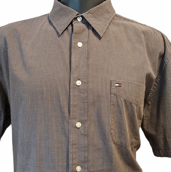 𝅺tommy Hilfiger brown grid button front shirt XL - Picture 1 of 7